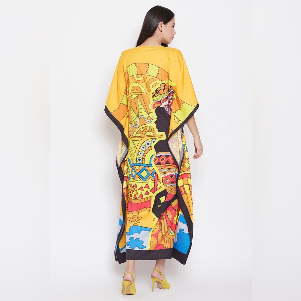 GYPSIE BLU* Women’s Tribal Multicolored Kimono Sleeve Caftan Casual Dresses - Picture 3 of 7